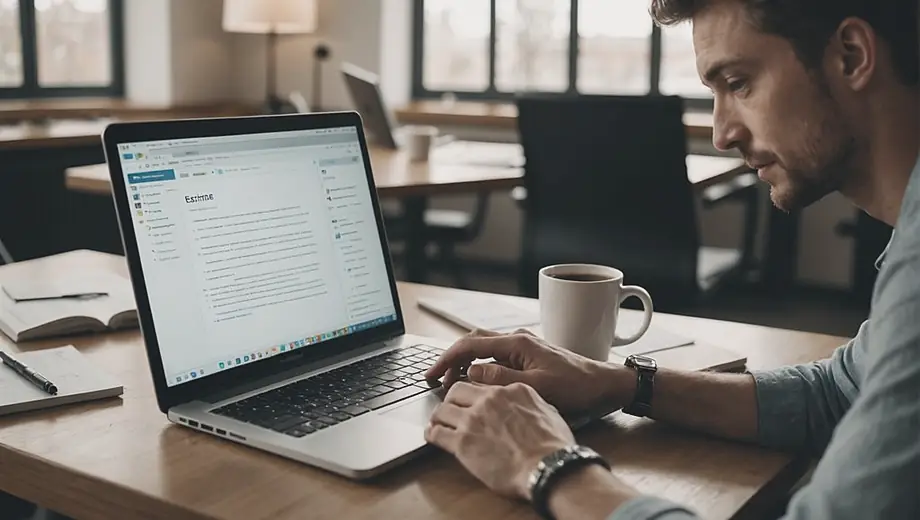 A person sitting at a desk, focused on a laptop displaying a machine learning service interface, surrounded by notes and a coffee cup.