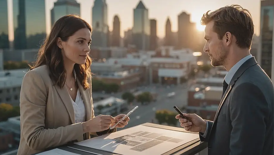 A customer engages in a discussion with a professional on site, exploring direct to consumer strategies while examining products and services tailored for their needs.