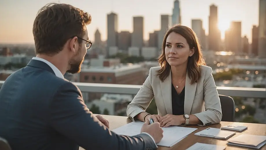 A customer and a professional engage in a discussion on-site, reviewing job placement options and strategies to enhance employment opportunities.