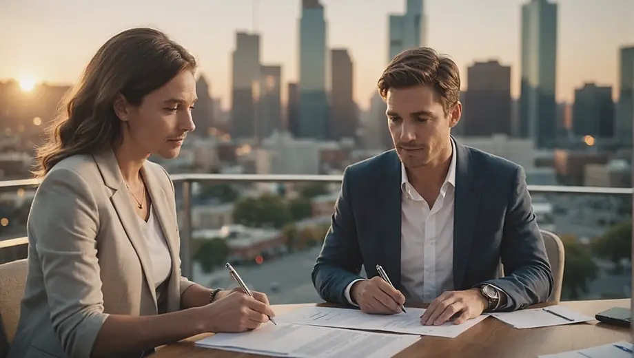 A customer discusses home loan options with a professional on site, reviewing documents and exploring financing solutions together.