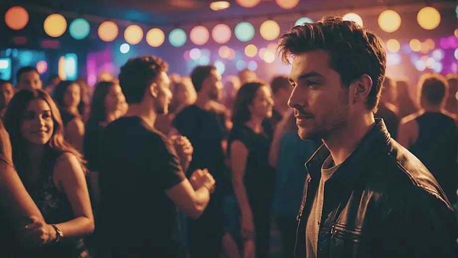A person enjoying the vibrant atmosphere of a dance club, surrounded by colorful lights and energetic music.